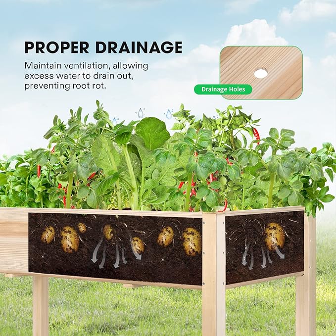 VIVOSUN Elevated Wooden Raised Garden Bed 48 x 24 x 30 Inches Outdoor Wood Planter Box w Bed Liner and Gloves for Garden Patio Balcony Backyard and Outdoors 220-Pound Capacity (Pack of 2)