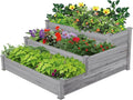 Yaheetech 3 Tier 47 x 47 x 22in Raised Garden Bed Horticulture Outdoor Elevated Flower Box Tiered Garden Bed Wooden Vegetables Growing Planter for Backyard/Patio/Gardener Gray