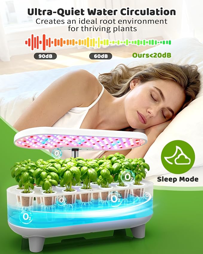 Hydroponics Growing System Kit 16 Pods Vertical 8L Indoor Gardening System for Herb Vegetable Fruit with LED Grow Light Smart Water Circulation 3 Light Modes &amp 2 Timer White