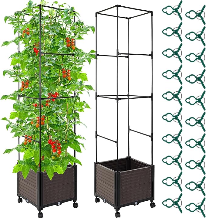 Barydat 2 Pack Raised Garden Bed Planter Boxes with Trellis 67'' Hight Tomato Extra Large Planter Plants Raised Garden Beds Outdoor with Legs for Climbing Vegetables Plants Tomato Cage Outdoor Garden