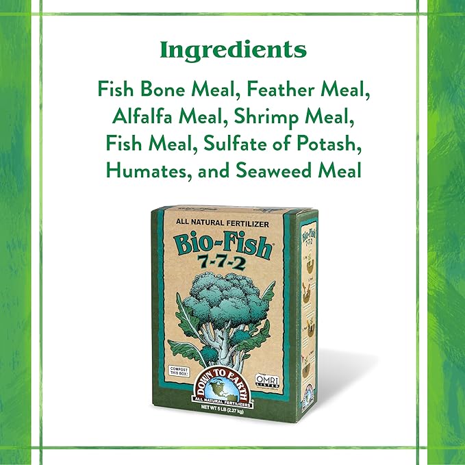 Down To Earth All Natural Fertilizers Organic Bio-Fish - Plant Food for Corn Broccoli Kale Trees and Shrubs 7-7-2 5 lb