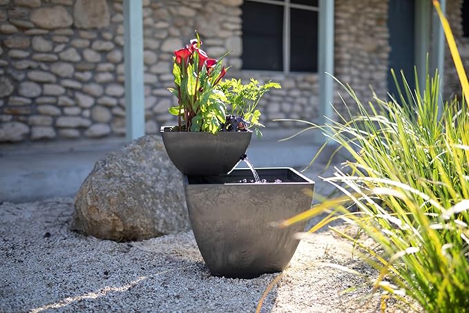AquaSprouts Fountain: Hydroponic Aquaponic Water Garden Kit Charcoal 8 Gallons