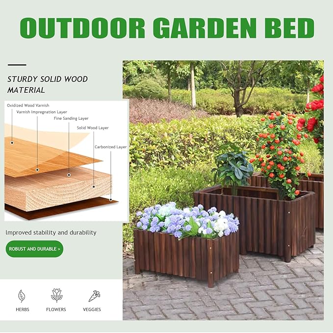 Garden Bed Wooden Planter Garden Boxes Outdoor Deep Root Planter Raised Bed for Vegetables Flowers Herbs