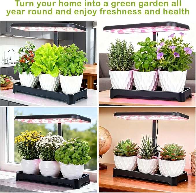 Indoor Garden Led Grow Light Full Spectrum LED Grow Lamp for Indoor Plants with Intelligent Controller Height Adjustable Ideal for Home Desk Plant Lighting (Without Pots) (Black 16.5*6.5*4 inch)