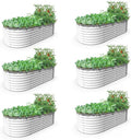 A ANLEOLIFE 6X3X2 ft Galvanized Raised Garden Beds Outdoor-6 Pack Oval Large Metal Deep Root Planter Box for Planting Vegetables Flowers Herb Anti-Rust &amp Easy-Setup Antique White