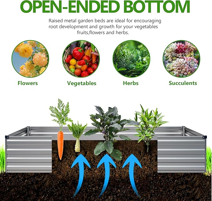 2PCS 12x3x1ft Galvanized Raised Garden Bed Kit Galvanized Planter Raised Garden Boxes Outdoor Large Metal Raised Garden Beds for VegetablesSilver