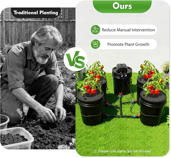 Hydroponics Grow System Kit Deep Water Culture Growing Bucket 5 Gallon Recirculating Drip Garden System with Pump 12W Air Pump 4 Buckets