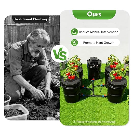 DWC Hydroponics Grow System 5-Gallon Deep Water Culture Recirculating Drip Garden System with Multi-Purpose 6m Hose Air Hose Air Pump and Air Stone for Indoor/Outdoor Leafy Vegetables