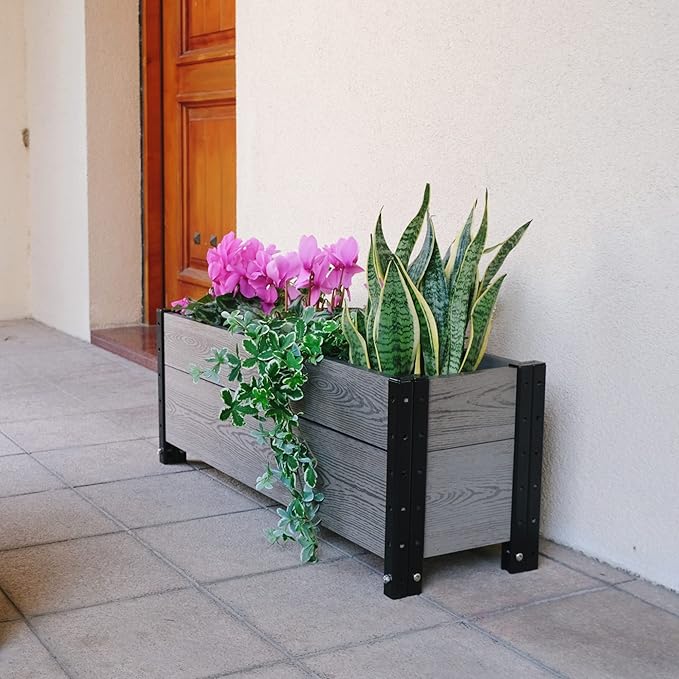 Everbloom Modular Trough Wood Plastic Composite Planter in Gray 36 L x 12 W x 14 H - Grow Veggies Flowers Herbs Indoor Outdoor Narrow Space Backyard Patio Deck