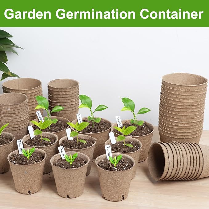 132 Pack Organic Peat Pots 3.15 Inch Nursery Pot Round Plant Seedling Pots with Drainage Holes Small Seed Starting Starter Tray Bulk Garden Germination Container with 132 Planting Labels(8 cm)