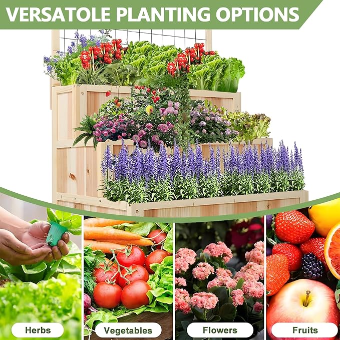 Raised Garden Bed with Legs Wooden Standing Planter Box with 8 Grids Divider &amp Protective Liner Patio Raised Planter Box for Vegetables Flowers Herbs (Natural Light Wood 31.50 Inch)