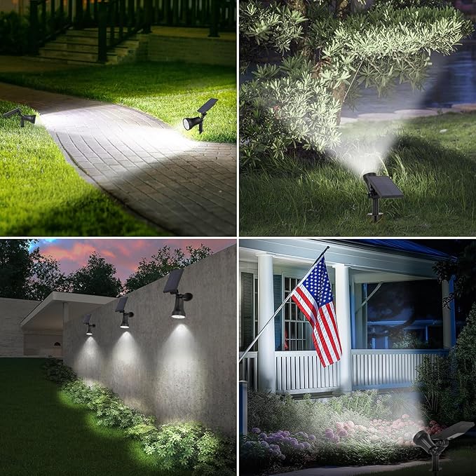Bosceos 6-Pack Solar Spotlights for Outside with 30LEDs &amp 3 Modes Solar Lights Outdoor Waterproof Dusk to Dawn Landscape Lighting Pathway Lights for Yard Garden Tree Flag Sculpture(Cool White)