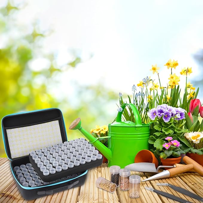 XLSXEXCL120 Slots Seed Storage Organizer Sturdy Seed Organizer Storage Box Plastic Storage Containers Label Stickers Funnel Straight and Curved Tip Tweezers for Flower Vegetable Plants Garden