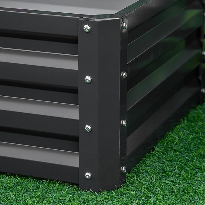 Outsunny 2 Piece Galvanized Raised Garden Bed 2' x 2' x 1' Metal Planter Box for Growing Vegetables Flowers Herbs Succulents Dark Gray