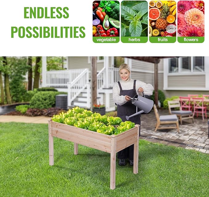 Backyard Expressions Wooden Raised Garden Bed | 48 x 24 x 30 Elevated Planter Box with Included Bed Liner | Outdoor Vegetable Flower and Herb Gardening