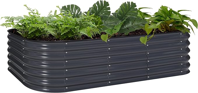 BlueWish 8x2x1.4FT Raised Garden Bed 17 H Metal Planter Boxes Outdoor with Bottomless Design Galvanized Raised Garden Bed for Plants Flowers 9 in 1 Raised Planter Bed Kit Grey