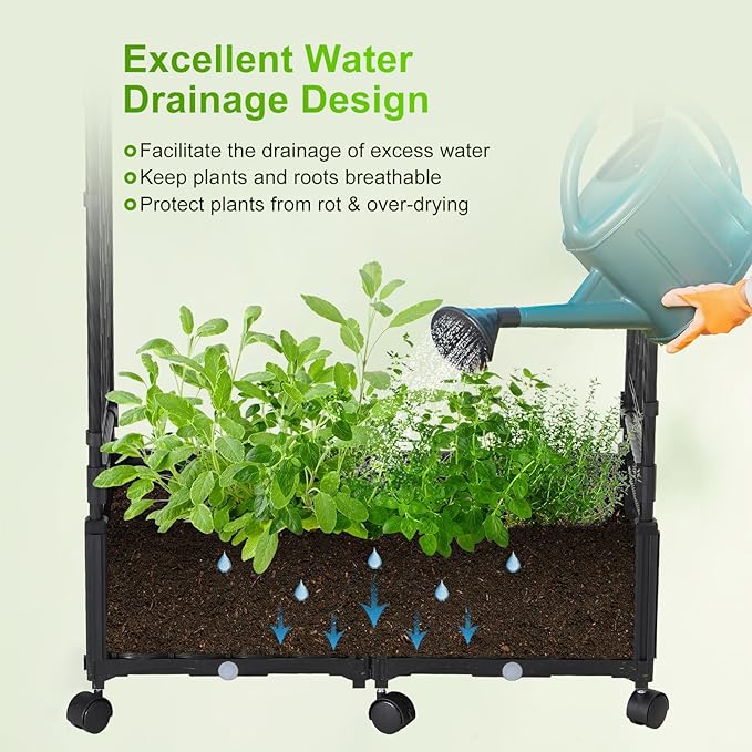 Lalahoni Planter with Trellis 4.5ft Trellis Planter Self-watering Box with Wheels for Outdoor Plants Tomato Flower Vegetable Herb Vine Garden Patio Plastic Raised Bed Trellis with Drainage Hole 1PC