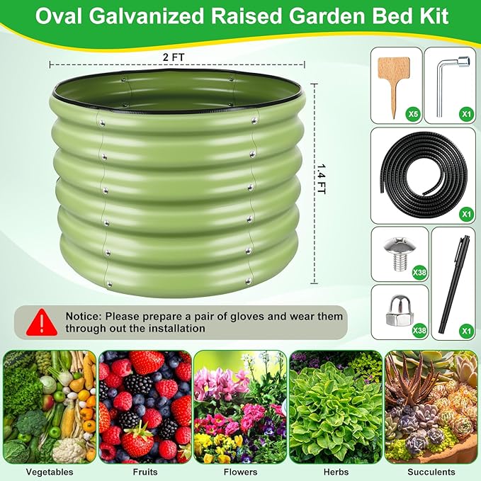 2x2x1.4ft Galvanized Raised Garden Bed Deep Metal Garden Bed Matcha Green Raised Garden Beds Outdoor Raised Planter Box Kit for Vegetables Flowers Fruits