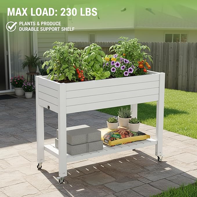 2.8' Height Elevated Raised Garden Bed Outdoor with Wheels Easy Assembly Resin Planter Box for Vegetables/Herb/Fruits Best Choice for Backyard Patio Balcony (Ashen) 6pc