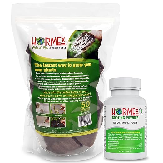 Hormex Rooting Powder #1 &amp Rooting Cubes Combo - Rooting Hormone for Softwood Cuttings &amp Organic Peat Moss Coco Plugs - Fast Healthy Root Growth for Propagation Hydroponics &amp Seed Start