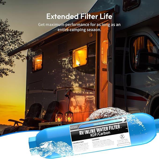 Lifefilter RV Inline Water Filter with Solid Brass 90 Degree Hose Elbow Eliminates Stress and Strain On RV Water Intake Hose Fittings(3 Pack)