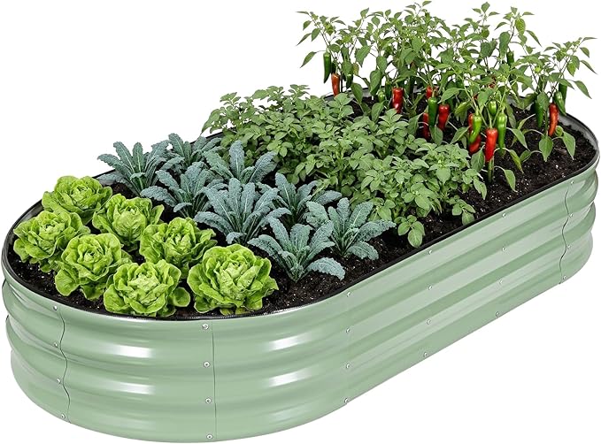 Galvanized Raised Garden Bed Outdoor 6x3x1ft Oval Metal Raised Beds for Gardening Rust-Resistant Garden Planter Box for Planting Vegetables Flowers Fruits in Backyard Lawn(Avocado Green)