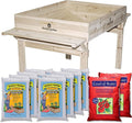 Soil Builder Organic Worm Castings Fertilizer and Coast of Maine Tomato Vegetable Garden Combo Pack 360 Pounds with Wooden Raised Garden Bed Planter