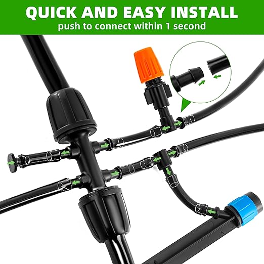 240FT DIY Automatic Drip Irrigation System Kits for Garden Plant Watering Misting System for Greenhouse Patio Lawn with Adjustable Drip Emitters 5/16 and 1/4 Irrigation Tubing Connectors Fittings