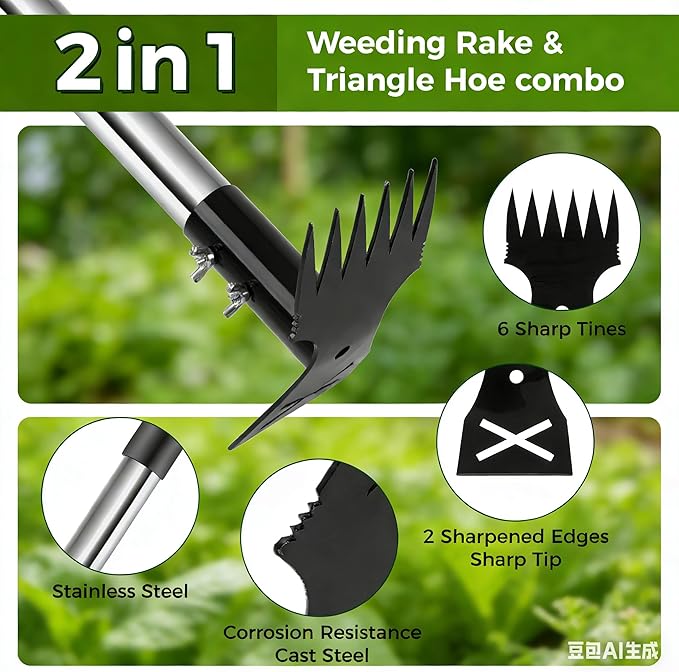 Weed Puller Tool with Extendable 54 Handle – Heavy Duty 2-in-1 Dual-Head Manual Weeder &amp Garden Hoe for Lawn Flower Beds Patio &amp Vegetable Gardens