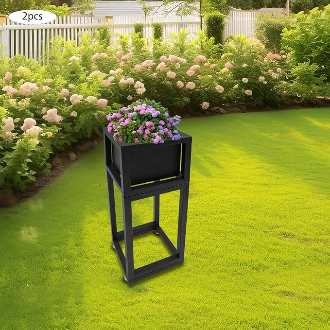 2PCs Outdoor Raised Garden Bed 24 H Rectangular Elevated Garden Bed for Backyard Gardening Planters Boxes for Planting Herbs Flowers &amp Vegetables