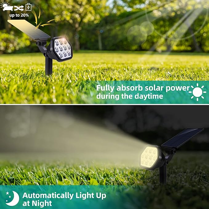 Nekteck Solar Lights Outdoor10 LED Landscape Spotlights Powered Wall Lights 2-in-1 Wireless Adjustable Security Decoration Lighting for Yard Garden Walkway Porch Pool Driveway (2 Pack Warm White)