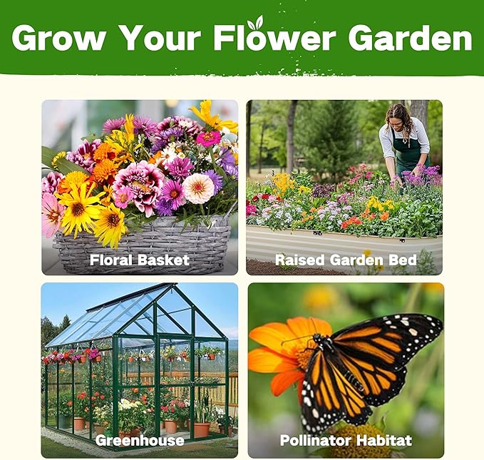Lush&ampDew Cut Flower Seed Bank Gardening Gifts for Mom Women 32 Varieties Non-GMO Annual &amp Perennial Wildflower Seeds for Planting in Raised Garden Bed Home Garden Zinnia Sunflower Zone 3-1