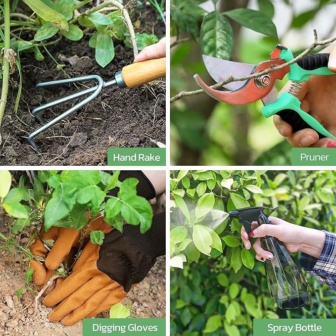 Gardening Tools 9-Piece Heavy Duty Garden Hand Tools with Fashion and Durable Garden Tools Organizer Handbag Rust-Proof Garden Tool Set Ideal Gardening Gifts for Women