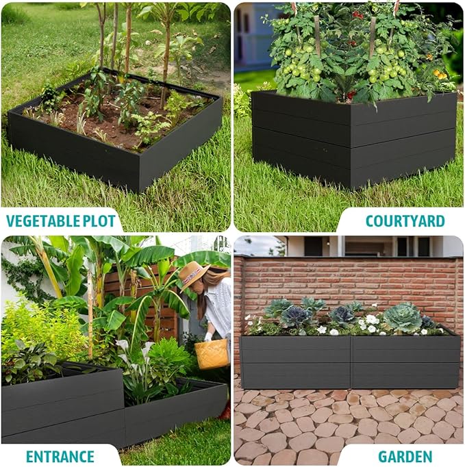 FONTOI 4x4x2ft Raised Garden Beds Outdoor Divisible Elevated Planter Boxes Outdoor for Planting Plants Vegetables Flowers 48x48x24 Planter Raised Beds for Gardening with Easy Assembly Square Black