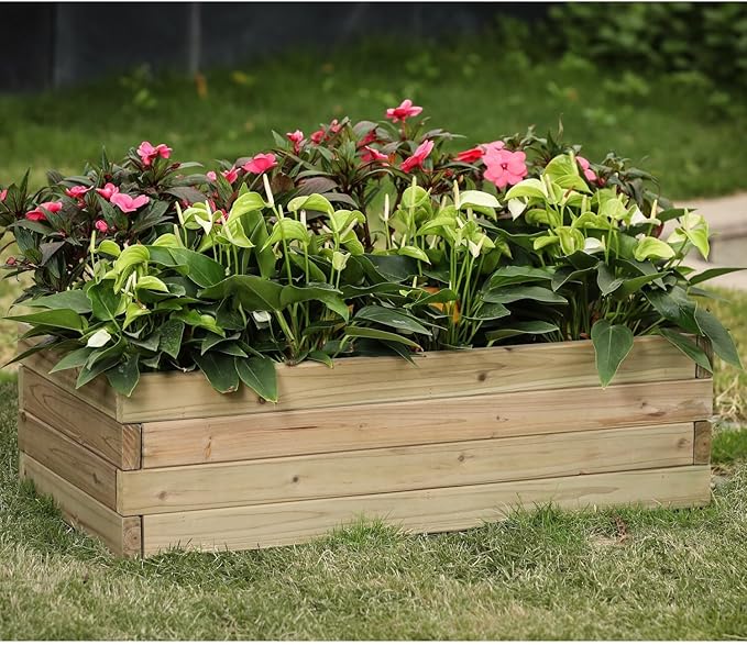 LuxenHome Wood 32 Raised Garden Bed Fir Wood Planting Bed Solid Wood for Vegetable Flower Herbfor Outdoor Lawn Yard Patio Use