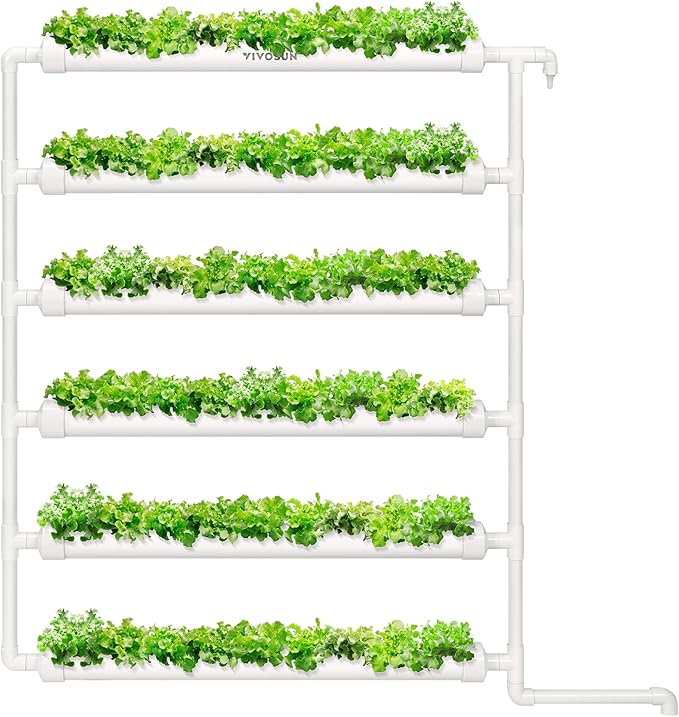 VIVOSUN Hydroponic Grow Kit 54 Plant Sites 6 Food-Grade PVC-U Pipes Hydroponics Planting System with Water Pump Pump Timer Nest Basket and Sponge for Leafy Vegetable