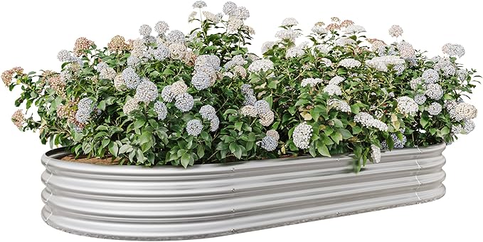 DSHADE Raised Garden Bed OutdoorGalvanized Oval Large Metal Raised Planter Bed Garden Bed Kit Anti Rust Garden Beds Large Metal Planter Box for for PlantsVegetablesFlowers (Silver)