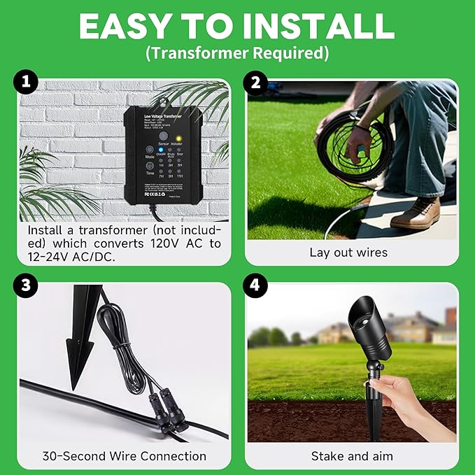 12V Landscape Spotlight Bundle - 4 Pack Spotlight 65FT 16/2 Cable Outdoor Waterproof LED Fixture for Garden Wall Tree