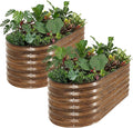ZORMY Galvanized Raised Garden Bed Outdoor- 2PCS 4x2x1.4ft Oval Steel Raised Beds for Gardening Metal Planter Box with Protective Strip and Gloves for Vegetables Flowers Fruits(Brown)