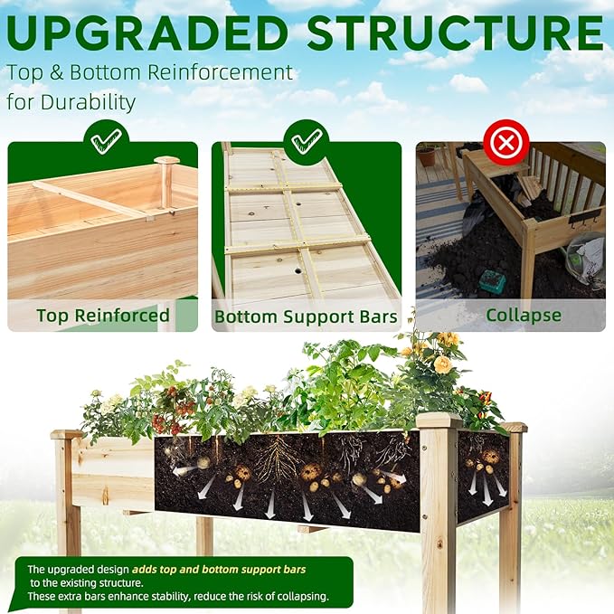 BSP Raised Garden Bed with Legs Outdoor Elevated Planter Box Flower Bed Wood Planter for Vegetable Herb Upgraded Solid Structure Growing Box Suitable for Backyard Patio and Balcony 48”L X 24”W
