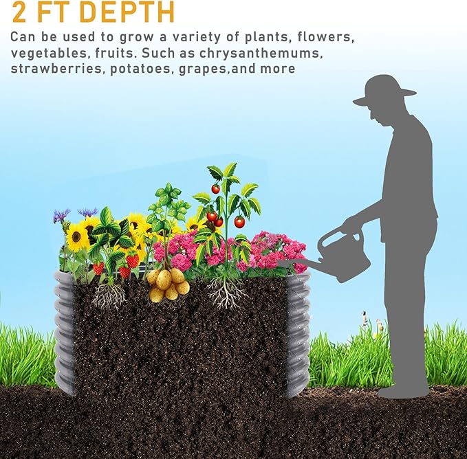 FRIZIONE 2-Pack 5FT(L)×2FT(W)×2FT(H) Raised Garden Bed Outdoor Adjustable Raised Garden Beds for Flower Raised Planter Box Outdoor for Herb Vegetable