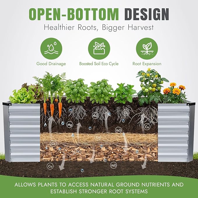 INNO STAGE 6x3x2ft Galvanized Raised Garden Bed Raised Garden Bed Kit-Metal Planter Box Outdoor Planting for Vegetables Fruits Herbs Flowers Silver