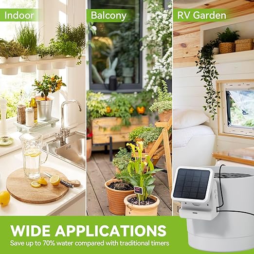 RAINPOINT WiFi Solar Drip Irrigation System for GardenAutomatic Vacation Self Watering Timer Pump Kits for Potted Plants Indoor/Outdoor Rain Delay Smart Anti-Siphon Devices Low Power Alarm Easy DIY