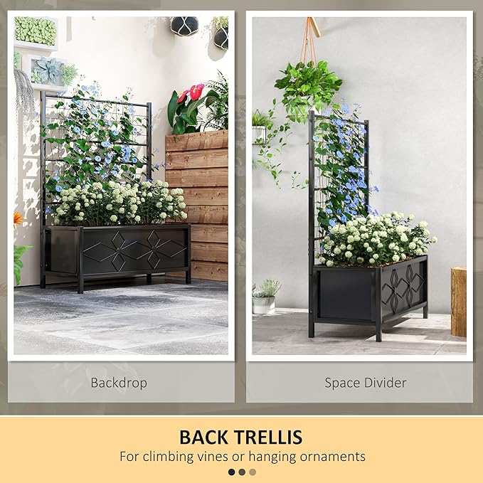 Outsunny Planter Box with Trellis 35.4 x 15.7 x 47.2 inch Raised Garden Bed with Drainage Holes Planters for Outdoor Plants Vegetables Flowers Herbs Trellis Planter Black