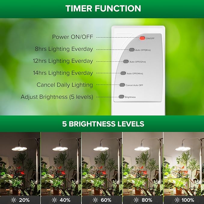 SANSI Grow Lights for Indoor Plants 100W Full Spectrum Tall Plant Lights for Indoor Growing 47-70 Standing Grow Light with Remote Control 5 Level Dimmable 10200LM 8/12/14H Auto On/Off Timer
