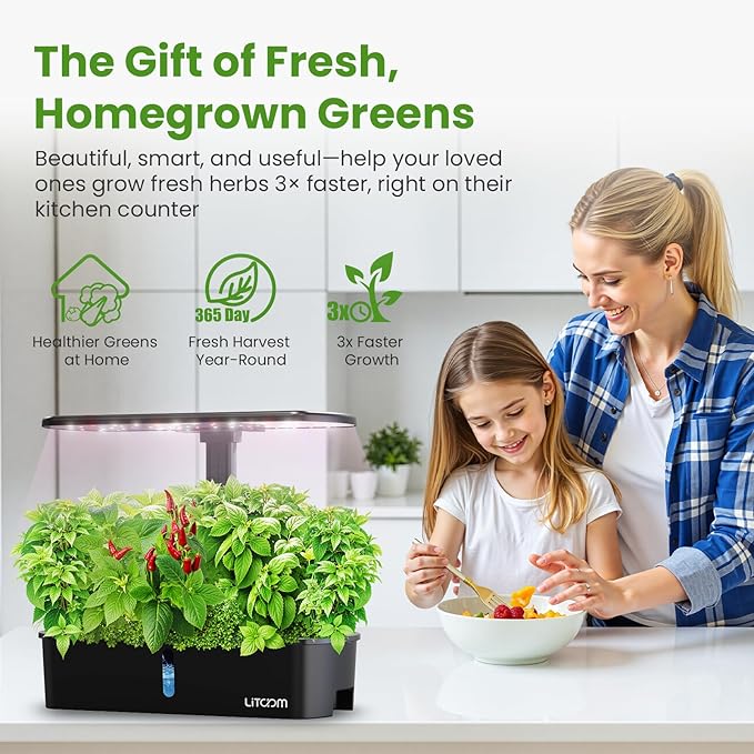litokam 12-Pod Hydroponics Growing System Kit with LED Grow Light 24W 3.49L Indoor Herb Garden Planter with Quiet Water Pump 24H Timer 2 Grow Modes Hydroponics Garden for Home Kitchen Office Gifts