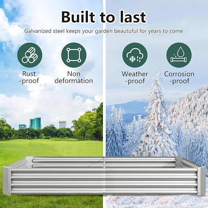 Raised Garden Beds Outdoor for Gardening 92 Large Galvanized Rectangular Plastic Raised Planter Garden Box for Fruit Vegetables Herbs Flowers Growing Bed for Lawn Patio Balcony Silver