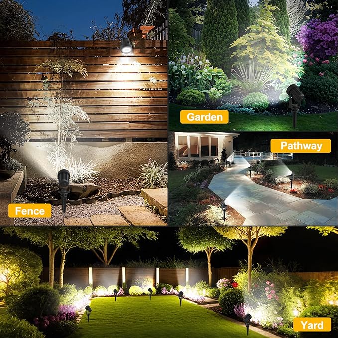 T-SUNUS Solar Garden Spot Lights LED Landscape Light Outdoor IP65 Waterproof 9.8ft Cable Separated Panel Auto ON/Off for Garden Driveway Pathway Pool Area (White 6000K)