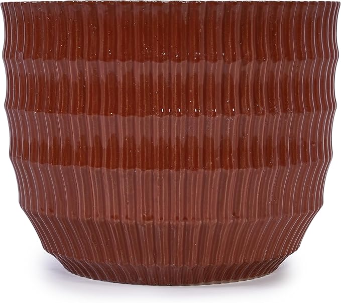Handmade Solid Glaze Ceramic Planter Set of 4 791214 Inch Diameter Cotta with Horizontal Grooves for Herbs Succulents Outdoor Indoor Stairs Use Breathable Clay with Drainage Holes