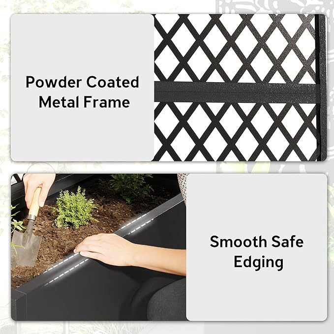 Outsunny Metal Planter Box with Trellis Raised Garden Bed with Trellis Privacy Screen and Drainage Holes for Climbing Plants Diamond Lattice Privacy Planter for Garden Patio Balcony